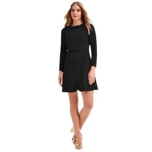 Draper James Sadie Black Dress In Ponte Material Long Sleeve Back Zip Bow Accent